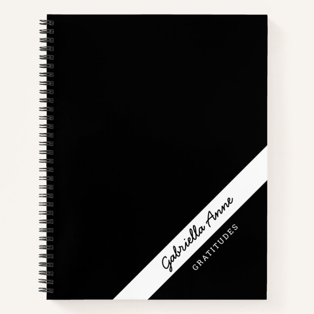 Black and White Simple Stripe Personalized Name Notebook (Front)