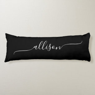Black and White Simple Swash Signature Name Body Pillow