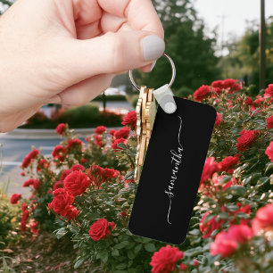 Black and White Simple Swash Signature Name Keychain
