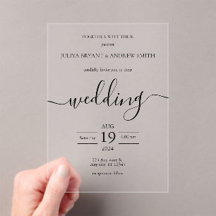 Black and white simple typography wedding acrylic invitations