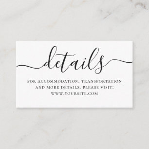 Black and white simple wedding details + QR Code Enclosure Card