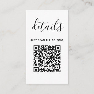 Black and white simple wedding details + QR Code Enclosure Card
