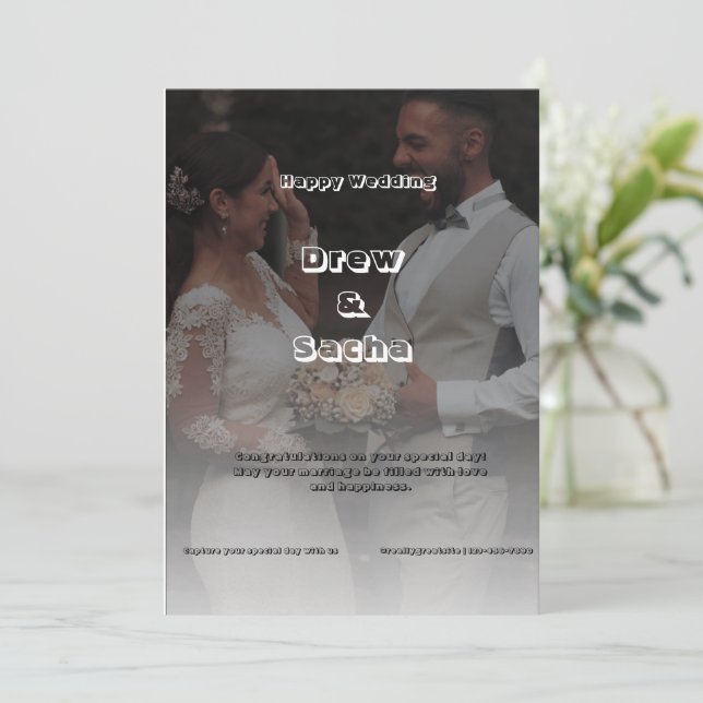 Black and White Simple Wedding  Invitation (Standing Front)
