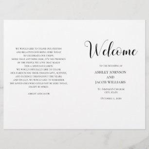 Black and white simple wedding program folded