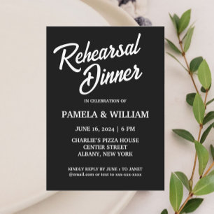 Black and White Simple Wedding Rehearsal Dinner Invitation