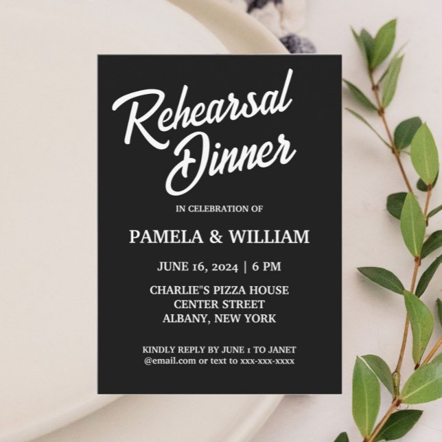 Black and White Simple Wedding Rehearsal Dinner Invitation (In Situ Wedding)