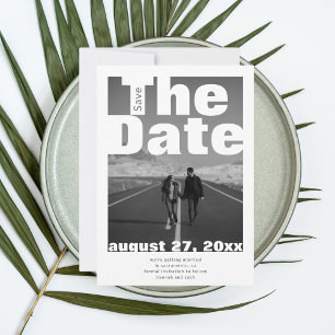 Black and white single photo modern wedding  save the date