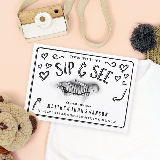 Black and White Sip and See Photo Invitation (Creator Uploaded)