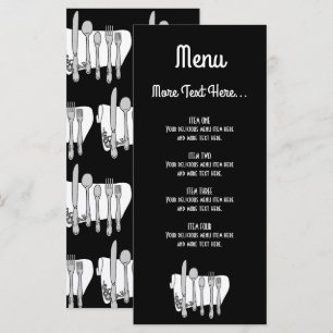 Black and White Siverware Design Menu 4x9 inch