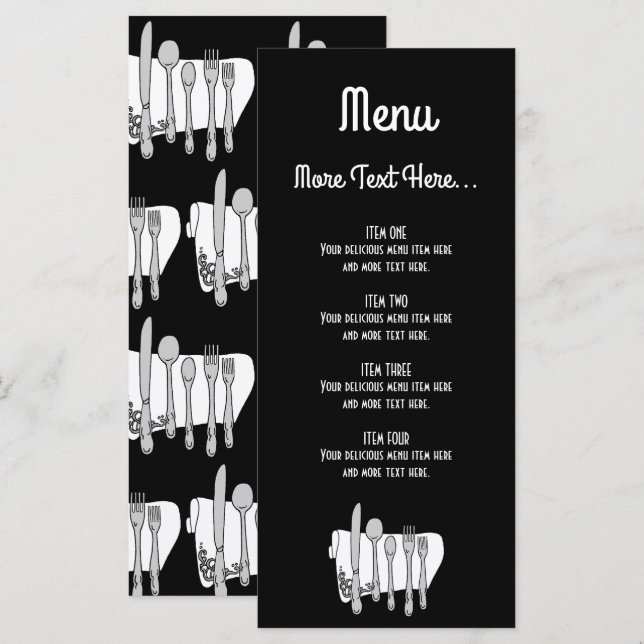 Black and White Siverware Design Menu 4x9 inch (Front/Back)