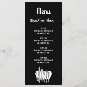 Black and White Siverware Design Menu 4x9 inch