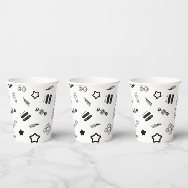 Black and White Skateboard Party Paper Cups 8oz (Multi)