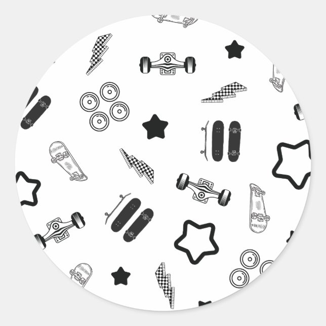 Black and White Skateboarding Round Sticker (Front)