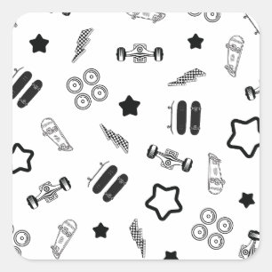Black and White Skateboarding Square Stickers