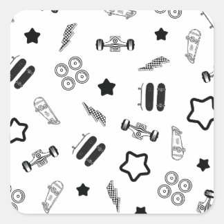 Black and White Skateboarding Square Stickers