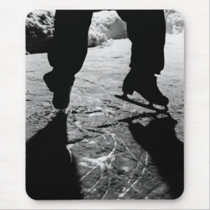 Black and White Skates Silhouette Mouse Pad