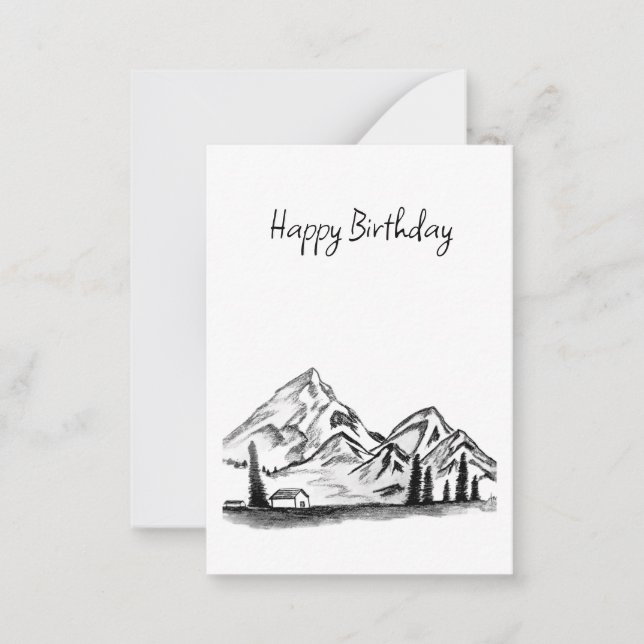 black and white sketch of Mountains Card (Front)