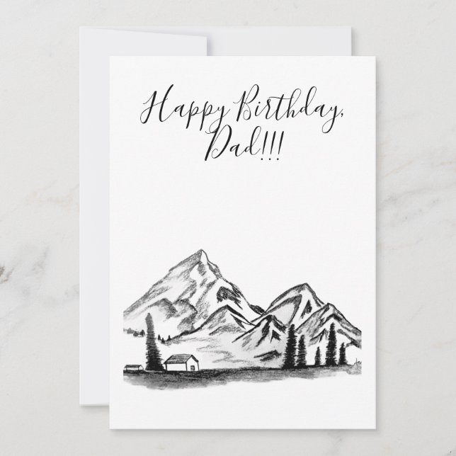 black and white sketch of Mountains Holiday Card (Front)