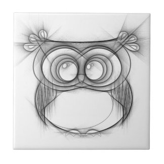 Black and White Sketch of Owl Tile