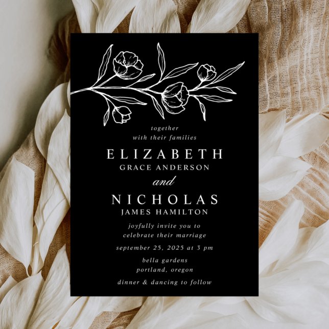 Black and White Sketched Floral Wedding Invitation (Creator Uploaded)