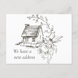 Black and White Sketched House New Address Announcement Postcard