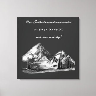 Black and White Sketches Mountain Scenes evergreen Canvas Print