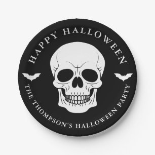 Black And White Skull And Bats Custom Halloween Paper Plate