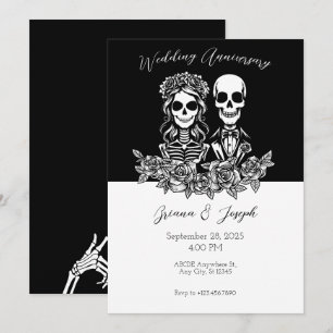 Black and white Skull couple Wedding Anniversary Invitation