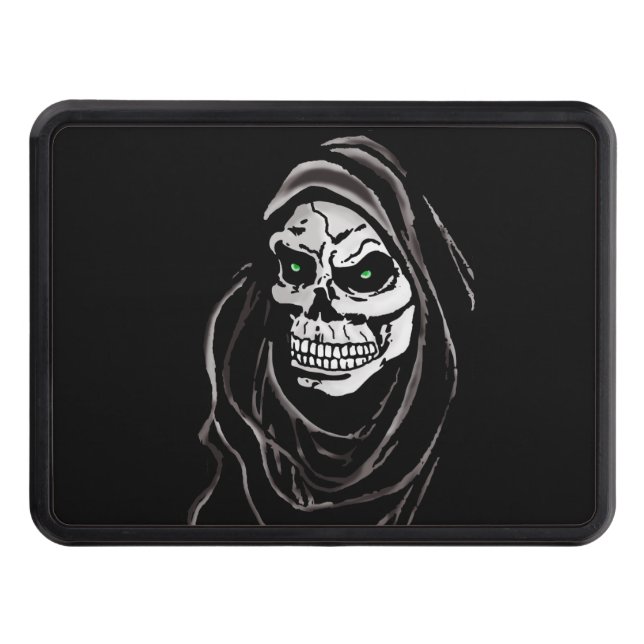 Black and white skull dead grim reaper trailer hitch cover (Front)