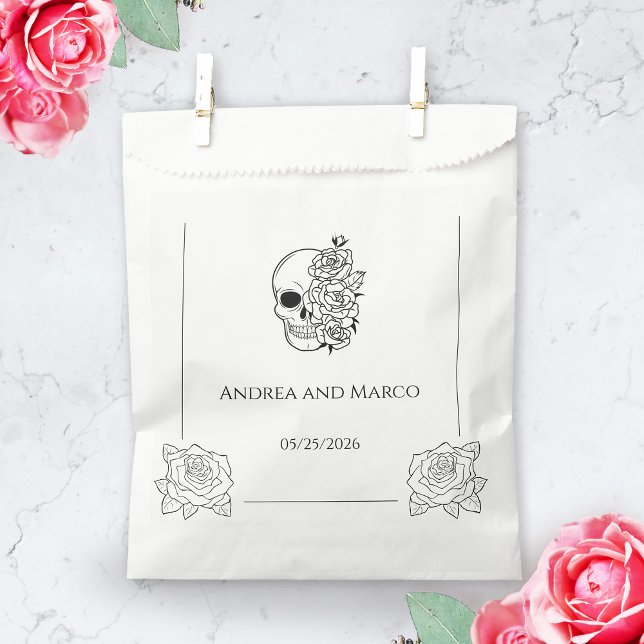 Black And White Skull Gothic Wedding  Favour Bag (gothic favor bag)
