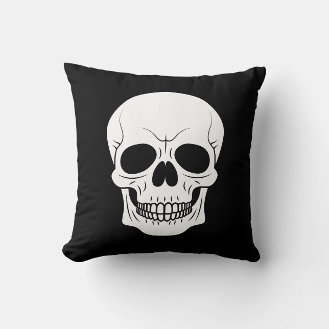 Black And White Skull Head Spooky Halloween Throw Pillow (Front)