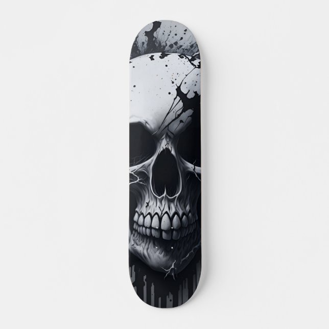  Black and White Skull  - Numb-Skulls Design  Skateboard (Front)