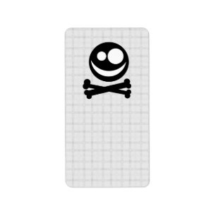 Black and White Skull. On Grey Check. Label