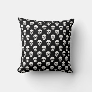Black And White Skull Pattern Creepy Halloween Throw Pillow