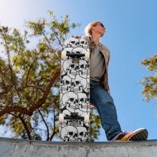 Black and White Skull Pattern Skateboard