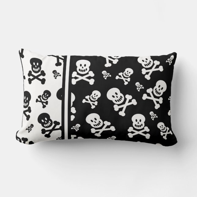 Black and White Skull Patterned Pillow (Front)