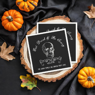 Black and White Skull Personalized Halloween Party Napkin