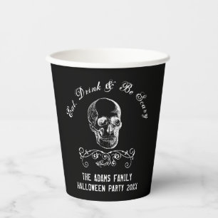 Black and White Skull Personalized Halloween Party Paper Cups
