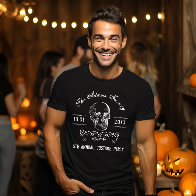 Black and White Skull Personalized Halloween Party T-Shirt (Creator Uploaded)