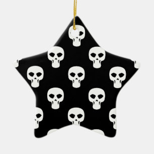 Black and White Skulls Pattern Ceramic Ornament