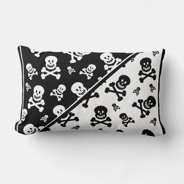 Black and White Skulls Patterned Pillow (Front)