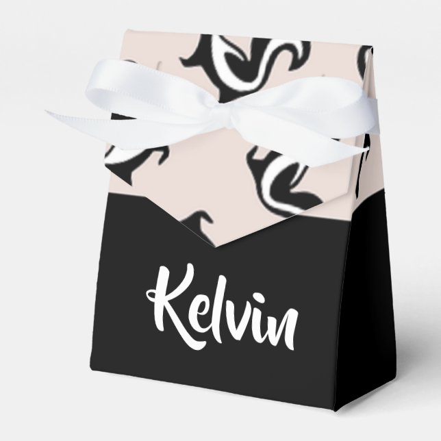 Black and white skunks on rose pink favor box (Front Side)