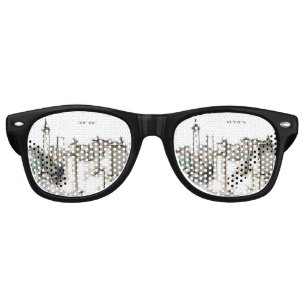 Black And White Skyline New york City Drawing Retro Sunglasses