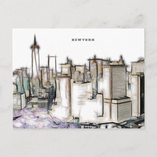 Black And White Skyline Newyork City Drawing Postcard (Front)