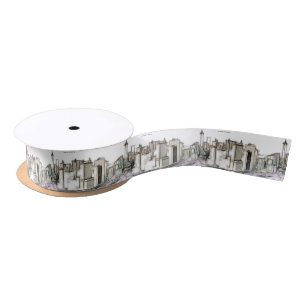 Black And White Skyline Newyork City Drawing Satin Ribbon