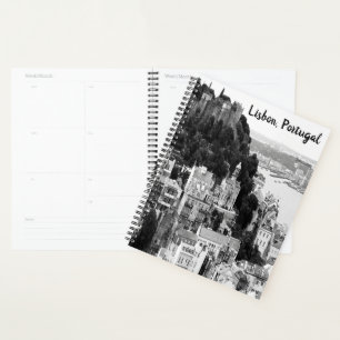 Black and White Skyline of Lisbon Portugal Planner