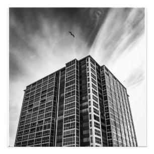 Black and White Skyscraper Wall Art   Modern Print