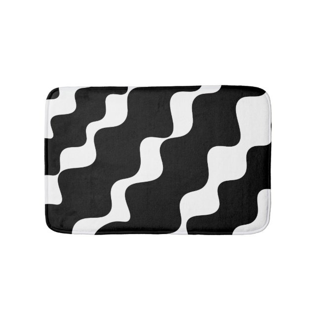 Black and white slanting waves pattern  bath mat (Front)