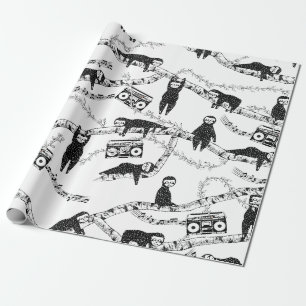 Black and white sloth pattern wrapping paper