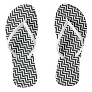 Black and White Small Diagonal Chevron Stripes Flip Flops